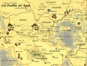 Drey Arunaeh, Los Pixies del Caos, fantasía : Mapa de los Subterráneos del sur, Pueblos del Agua, mundo de Háreka